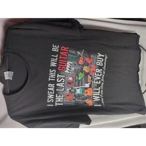 Delta Pro Weight XL Black Graphic T-Shirt with Guitar Print